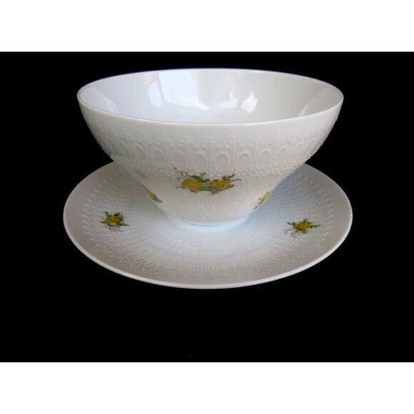 Rosenthal Harmony Romance Gravy/Underplate White Yellow‎ Roses Embossed Ovals - Picture 1 of 6